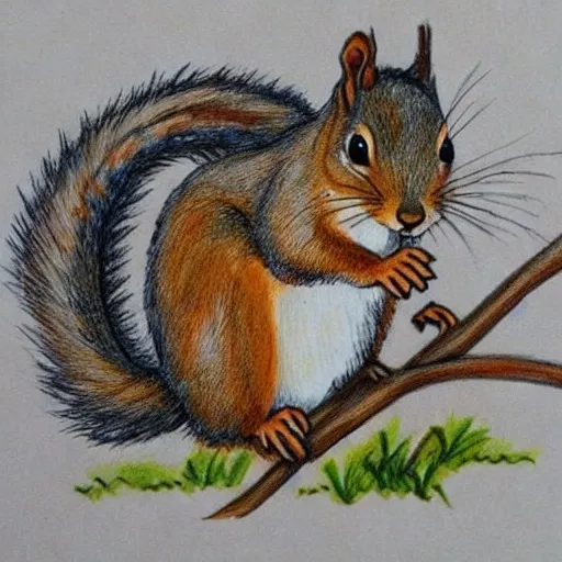 a drawing of a squirrel on a tree branch