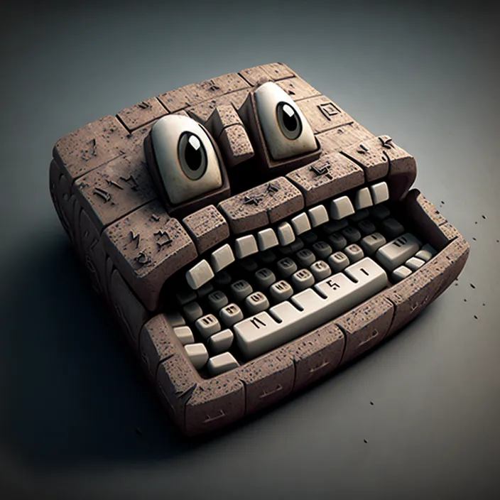 a computer keyboard with a face made of bricks