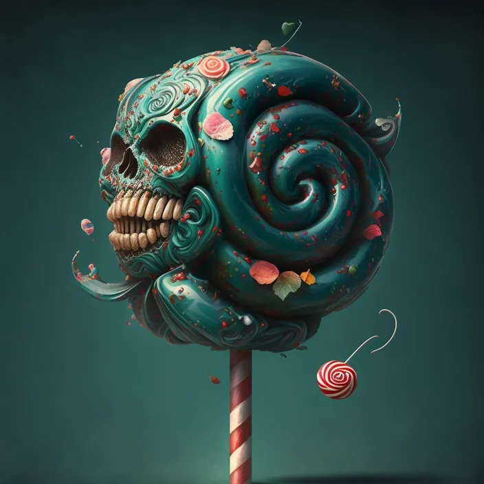 a strange looking candy cane with a skull on top of it