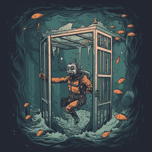 a man in a diving suit is in a cage