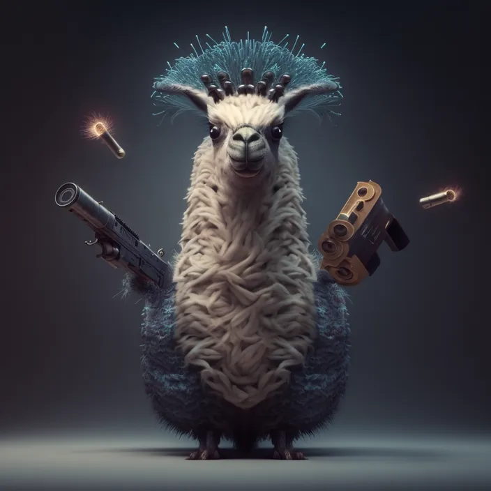 a llama with a gun and a toy gun