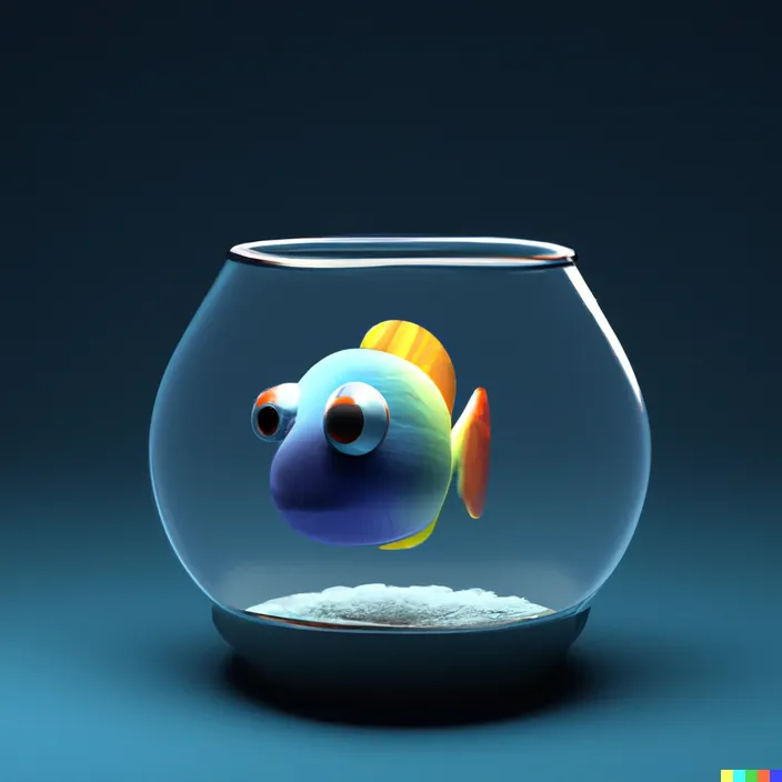 a fish in a bowl with a blue background