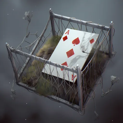 a picture of a playing card in a cage