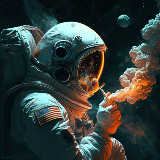 a man in a space suit smoking a cigarette