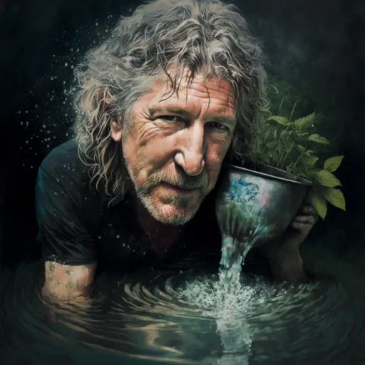 a painting of a man holding a pot with a plant in it