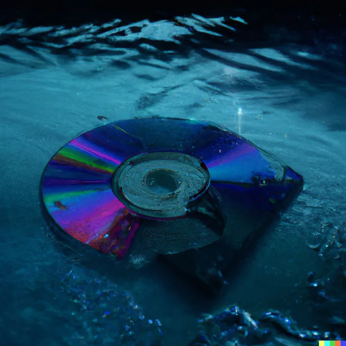 a cd sitting in the middle of a body of water