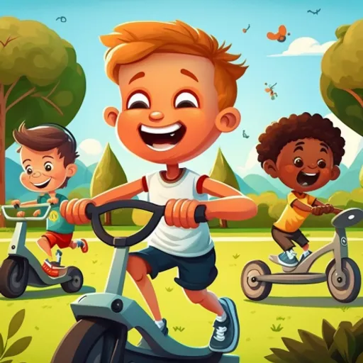 a man riding a bike with two kids on it