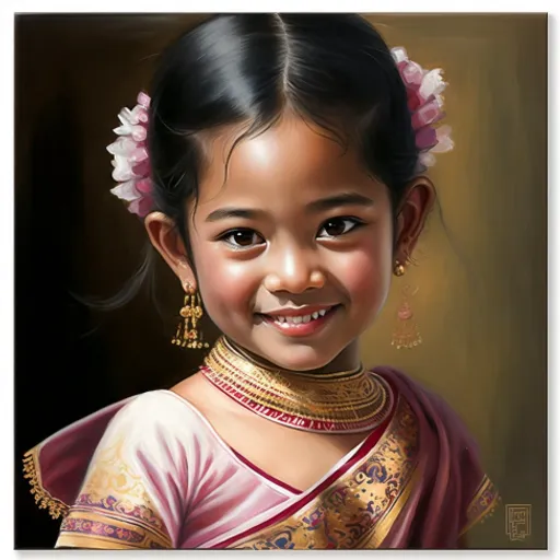 a painting of a little girl in a pink dress