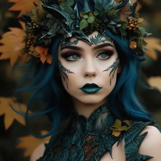 a woman with blue hair and green makeup