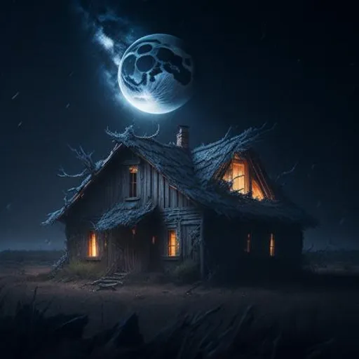 a house with a full moon in the background