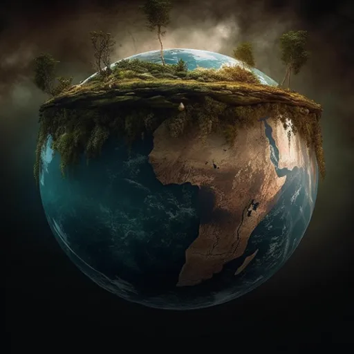 a picture of the earth with trees on top of it