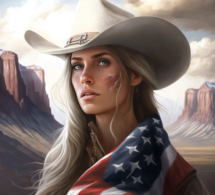 a painting of a woman wearing a cowboy hat