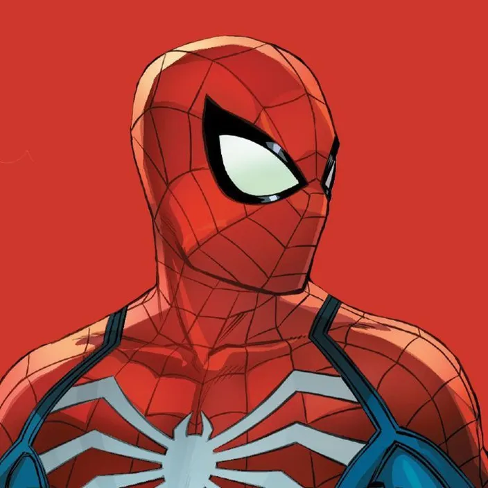 a close up of a spider man with a red background