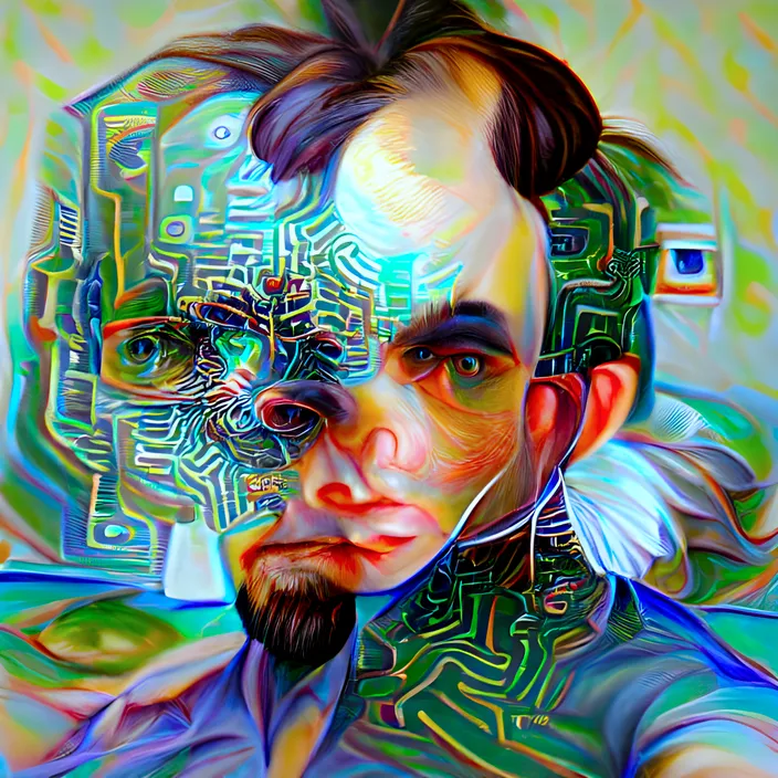 a digital painting of a man with headphones on