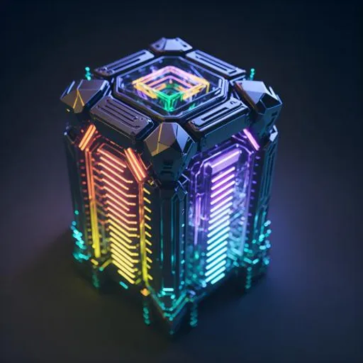 a multicolored cube shaped object on a black background