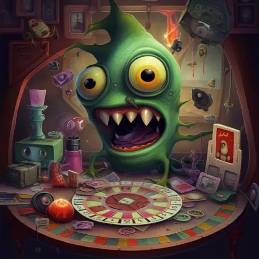 a painting of a green creature with big eyes