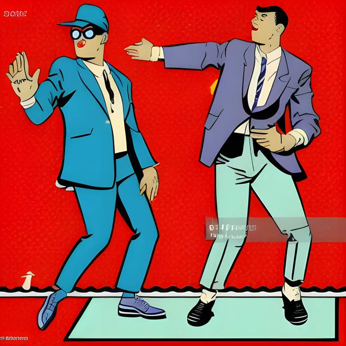 a man in a suit and tie standing next to another man in a blue suit