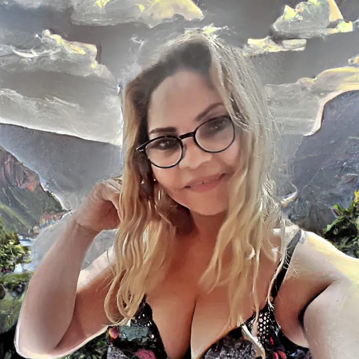 a woman wearing glasses posing for a picture