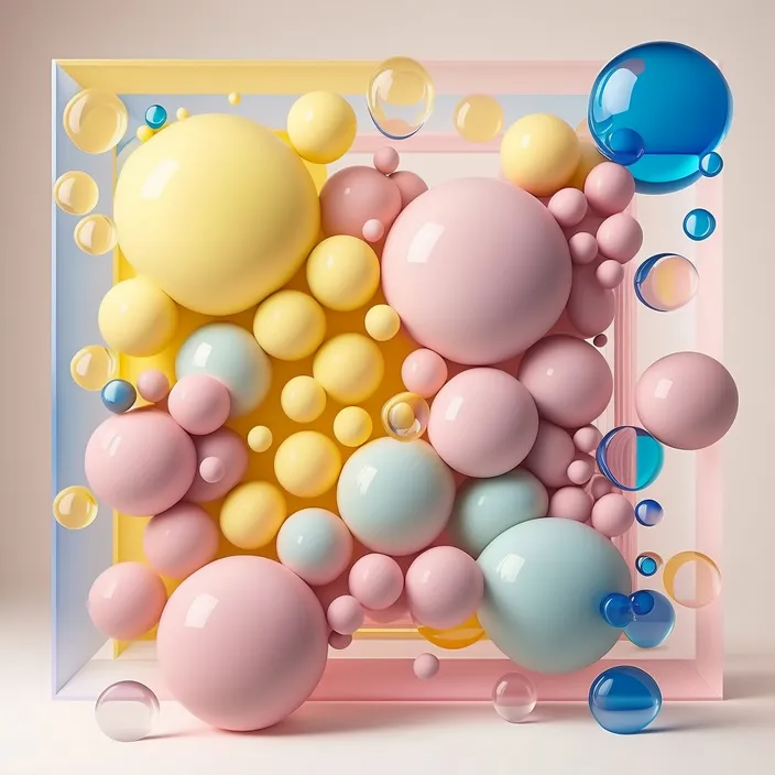 an abstract painting of bubbles and bubbles in a square frame