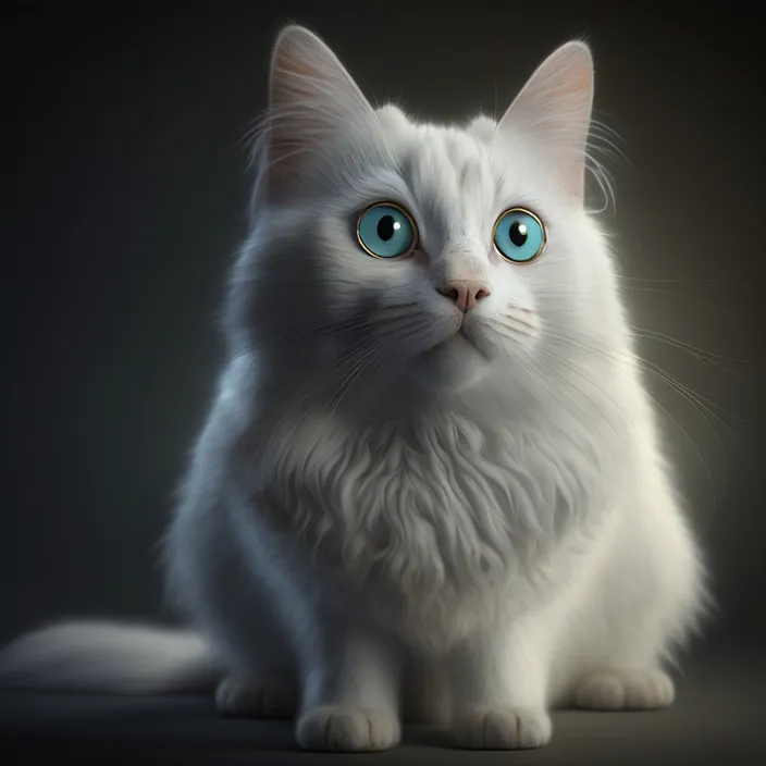 a white cat with blue eyes sitting down