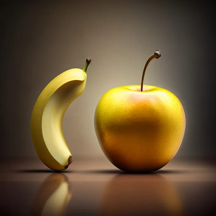 a banana and an apple sitting side by side