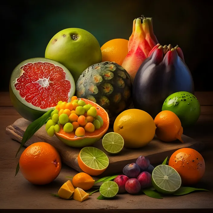 a painting of a variety of fruits on a table