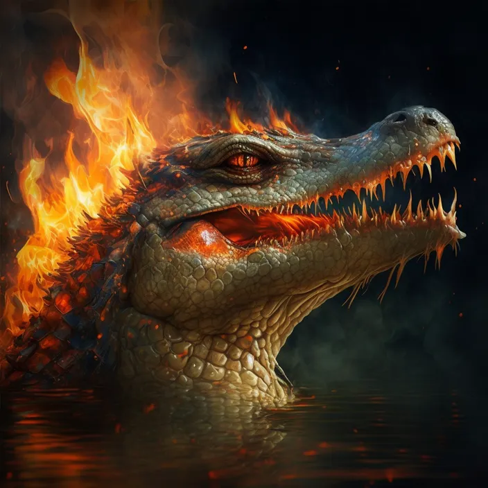 a close up of a fire breathing alligator