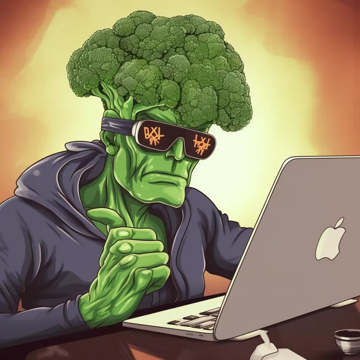 a cartoon of a man wearing sunglasses and a head of broccoli