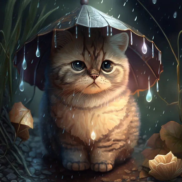 a cat is sitting under an umbrella in the rain