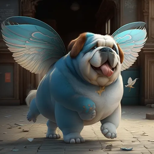 a cartoon dog with wings on its back