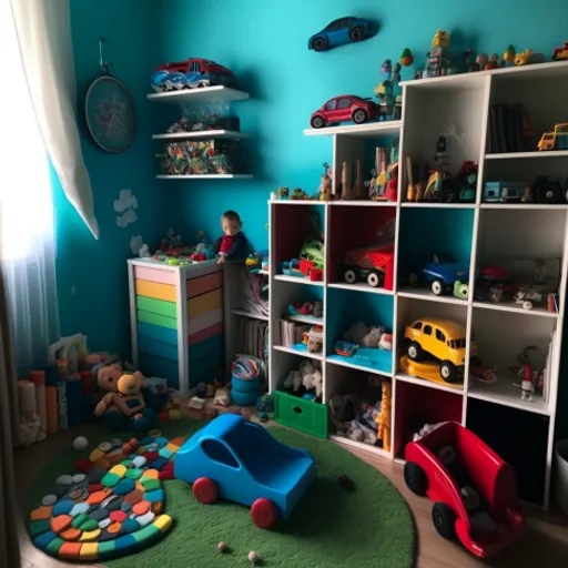 a child's room with toys and toys on the floor