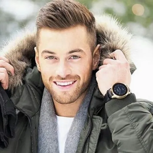 a man wearing a jacket and a watch