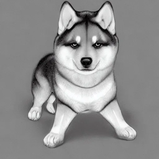 a drawing of a husky dog on a gray background