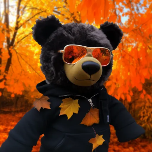 a black teddy bear wearing sunglasses and a jacket