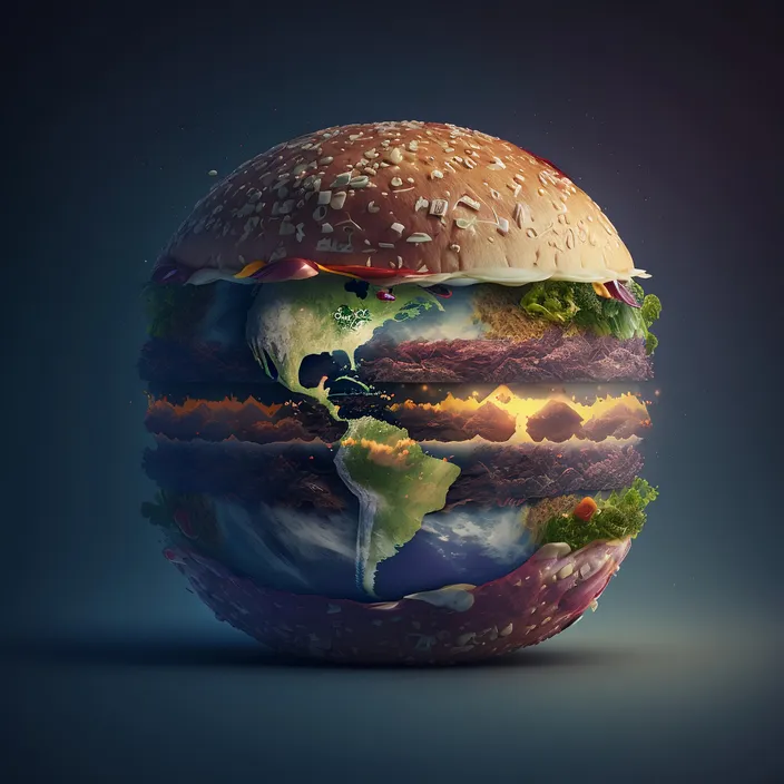 a hamburger with a world map on it