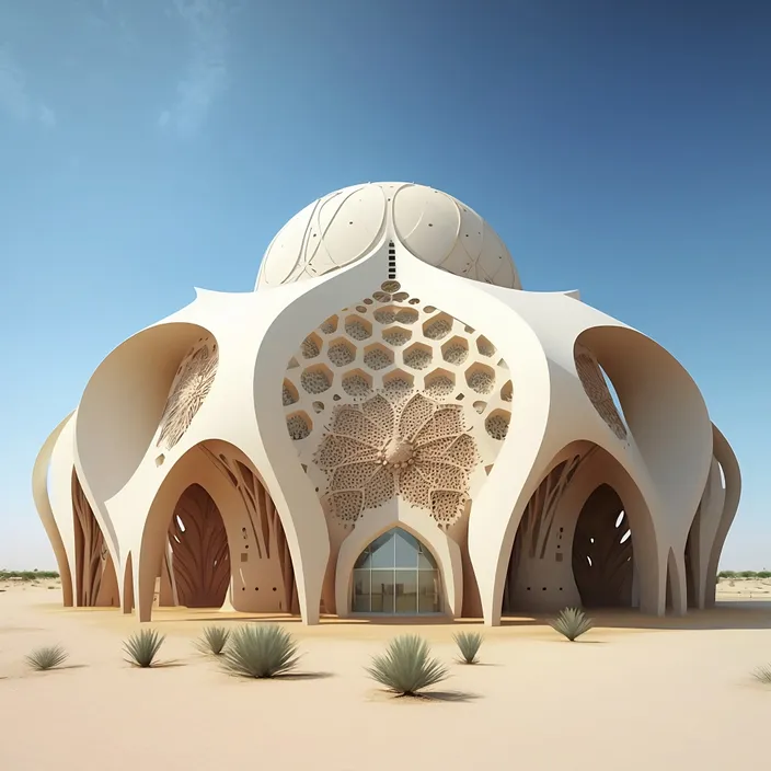 a large white building in the middle of a desert