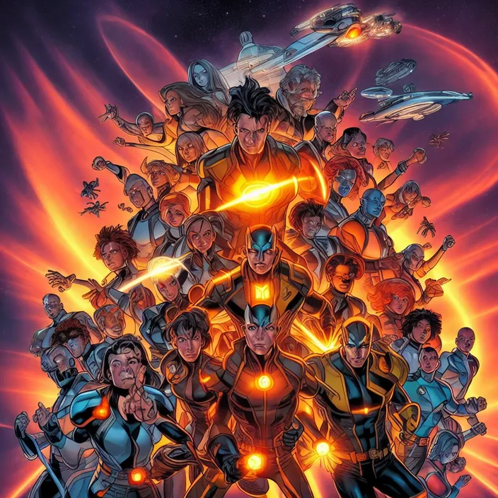 a group of people standing in front of a poster