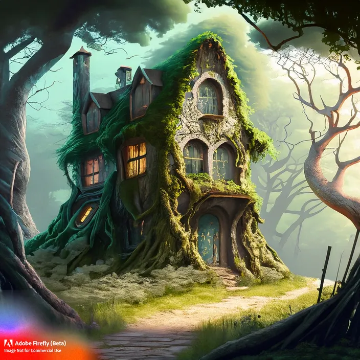 a fantasy house in the middle of a forest