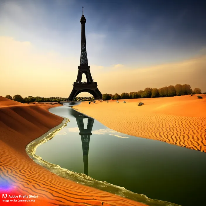 the eiffel tower is reflected in the water