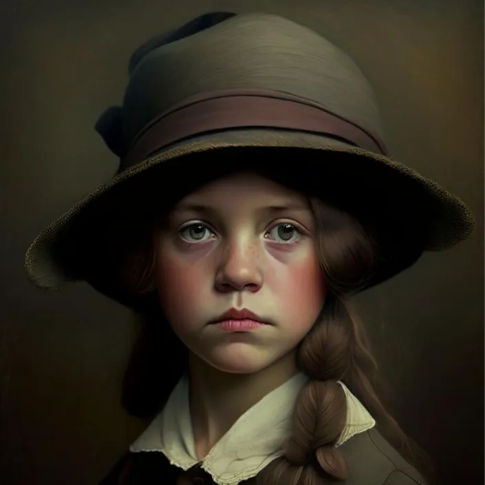 a painting of a young girl wearing a hat