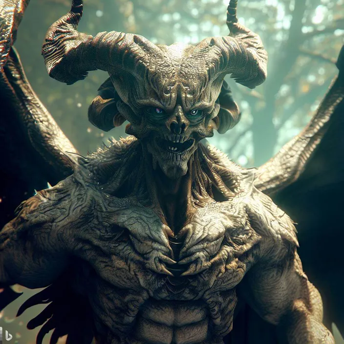 a demonic looking creature with large horns and horns