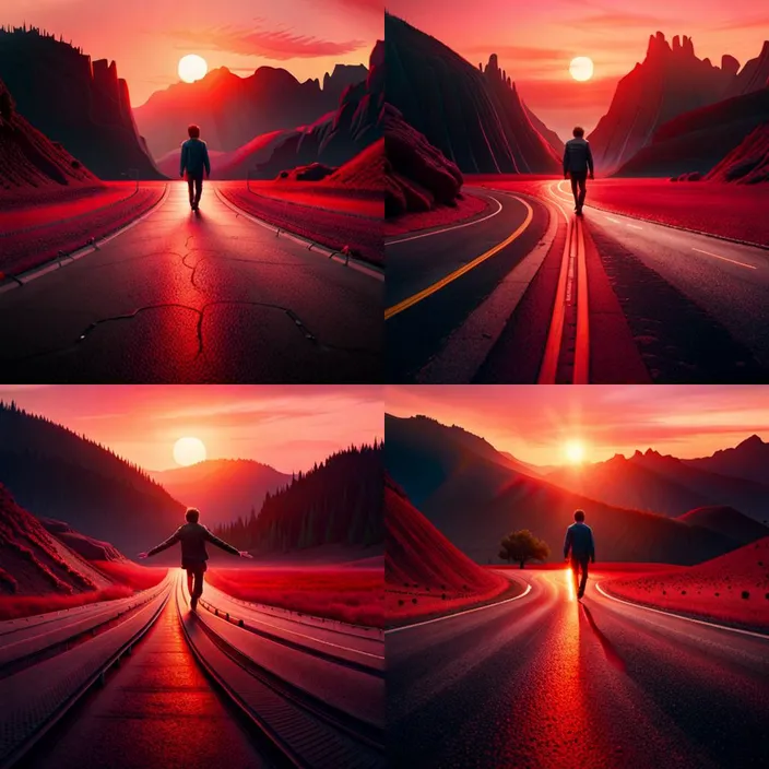 a man standing on the side of a road at sunset