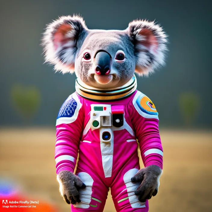 a koala in a pink astronaut suit