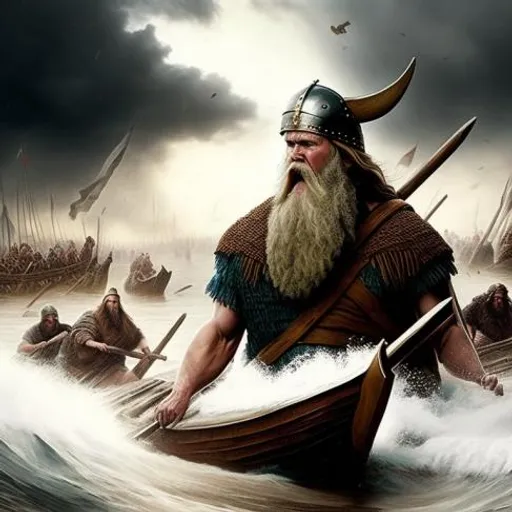 a painting of a viking in a boat