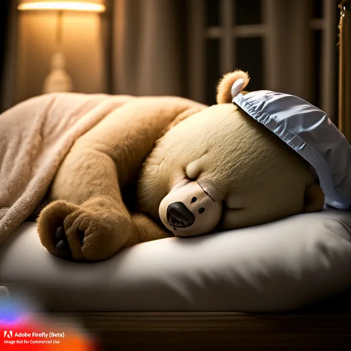 a teddy bear is sleeping on a bed