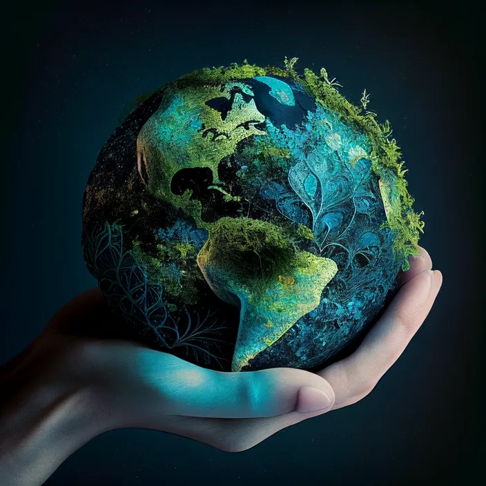 a person holding a green earth in their hands