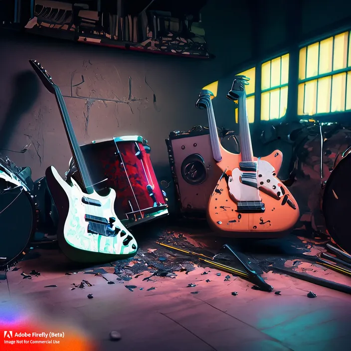 a group of guitars sitting on top of a floor