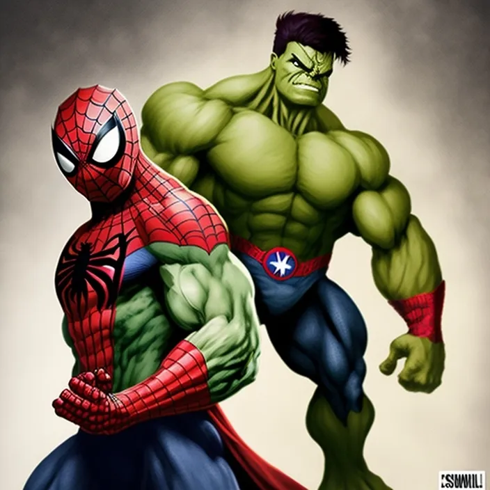 a painting of a hulk and spider - man