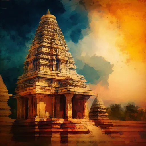 a painting of a temple in india