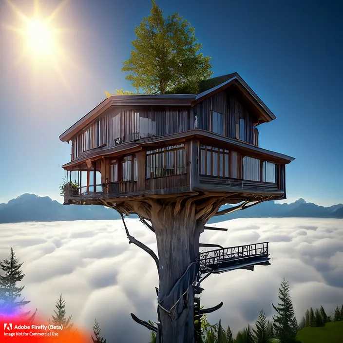 a tree house in the middle of the clouds